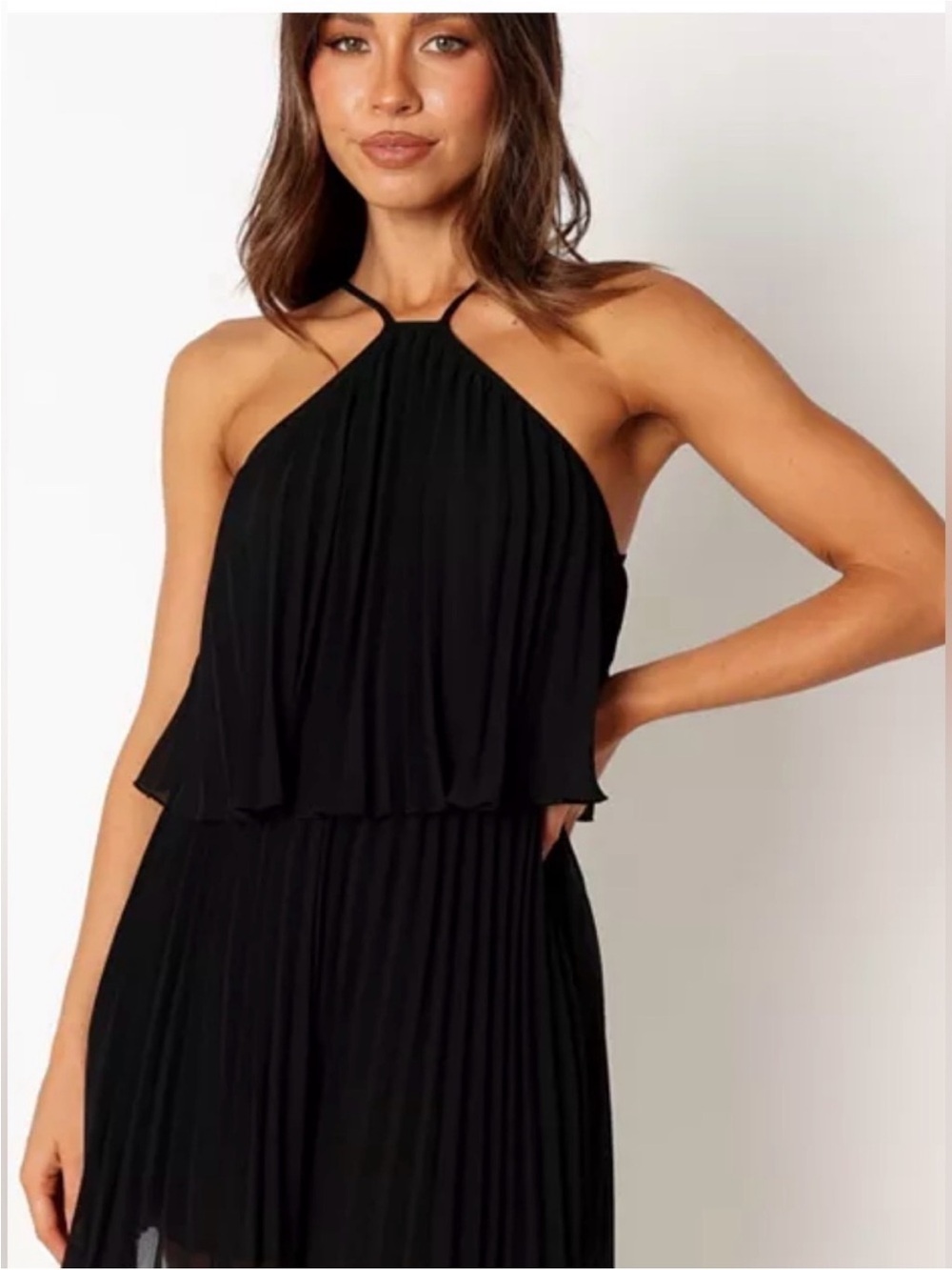 Petal & Pup Black Strapless Pleated Overlay romper